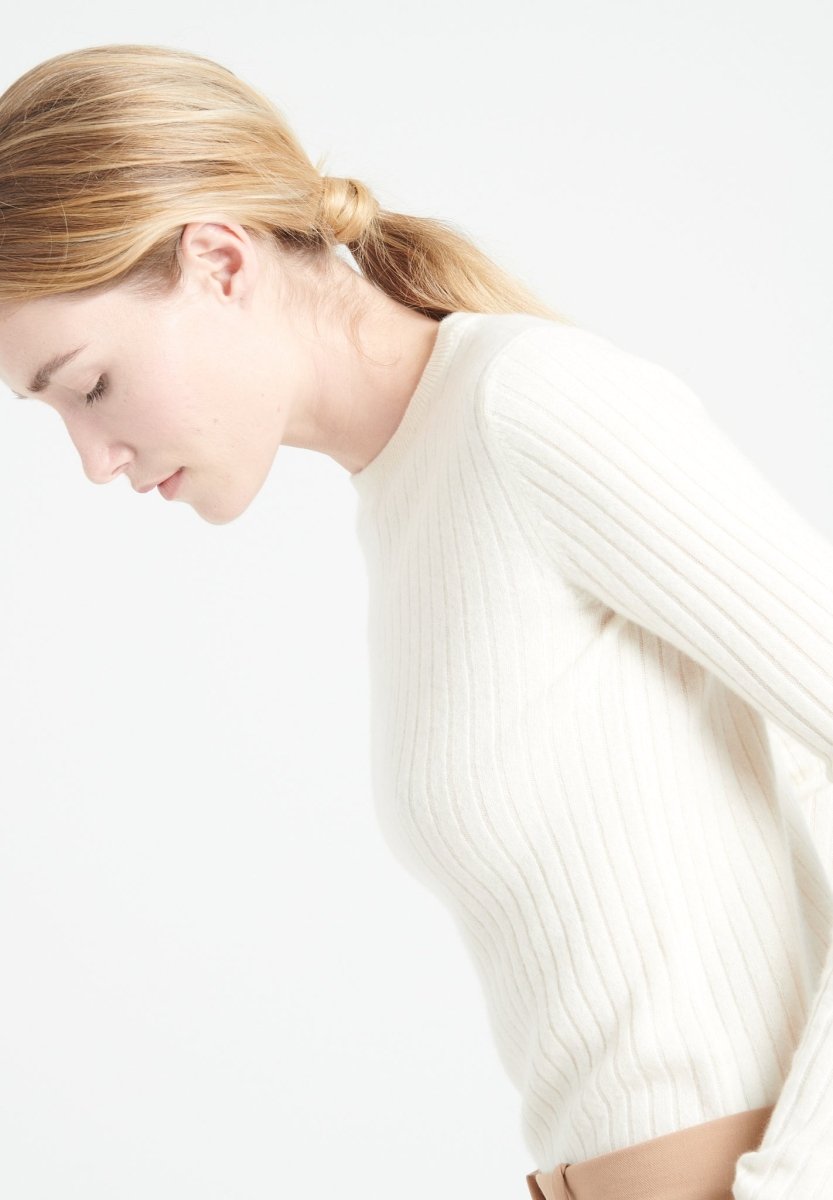 Pull col rond cachemire écru femme - LILLY 16