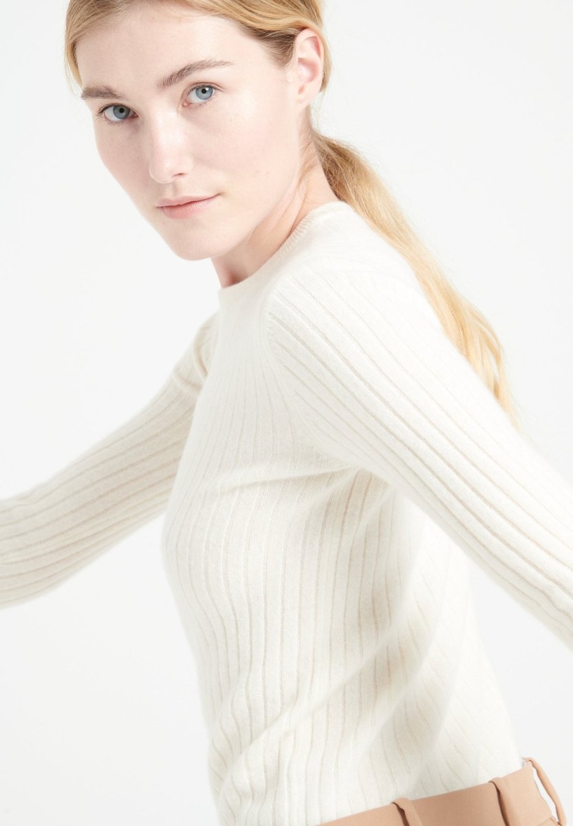Pull col rond cachemire écru femme - LILLY 16