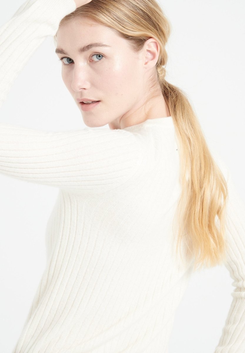 Pull col rond cachemire écru femme - LILLY 16
