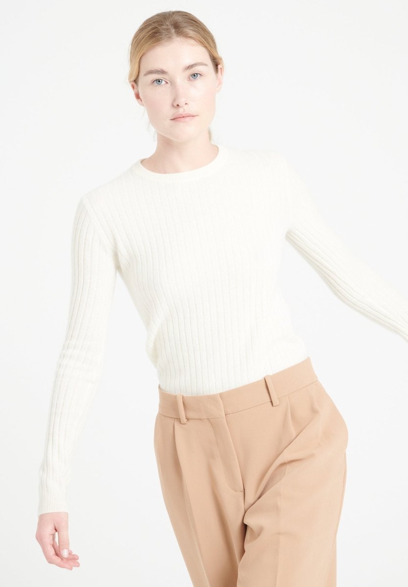 Pull col rond cachemire écru femme - LILLY 16