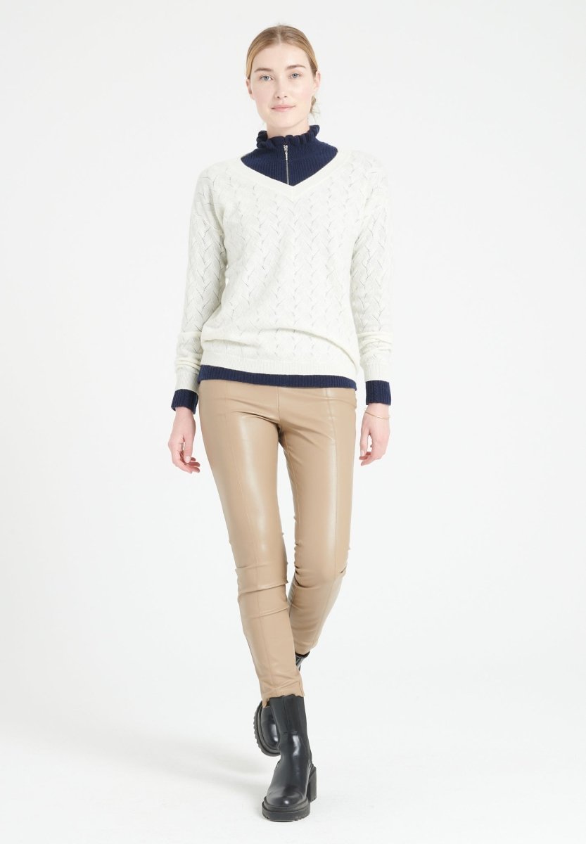 Pull col V cachemire écru femme - LILLY 27
