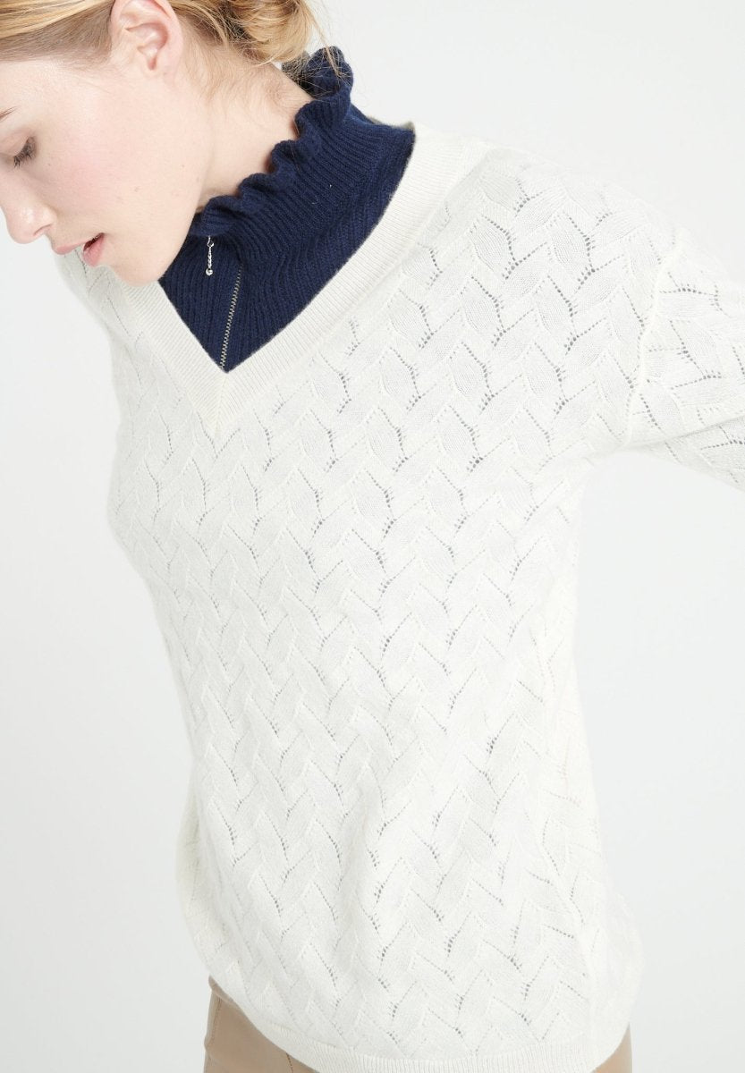 Pull col V cachemire écru femme - LILLY 27