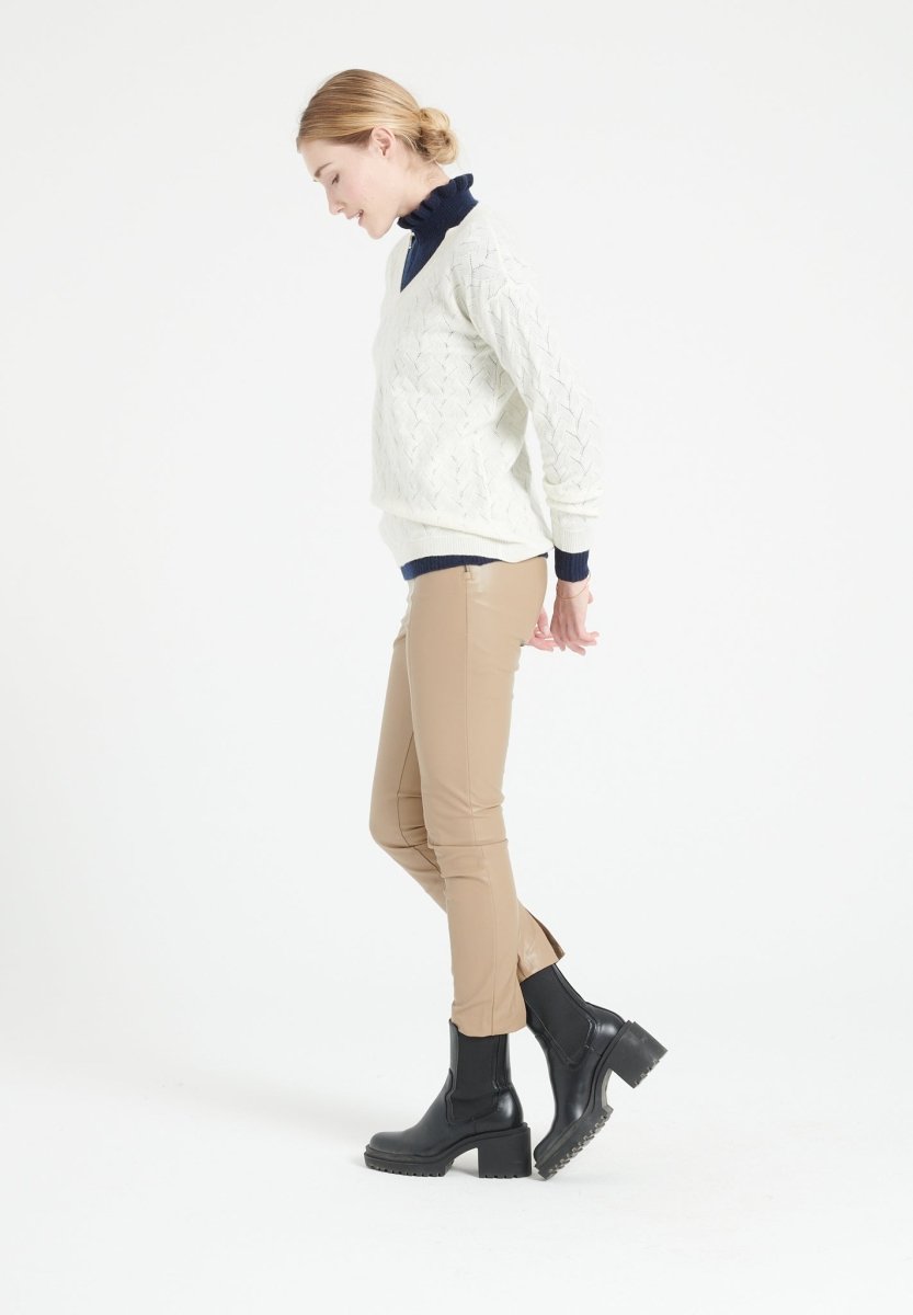 Pull col V cachemire écru femme - LILLY 27