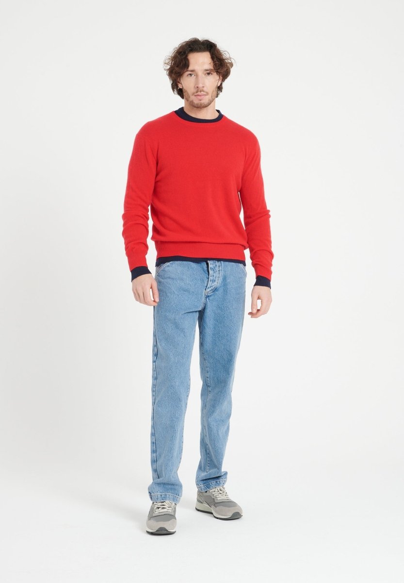 Pull col rond cachemire rouge homme - LUKE 2
