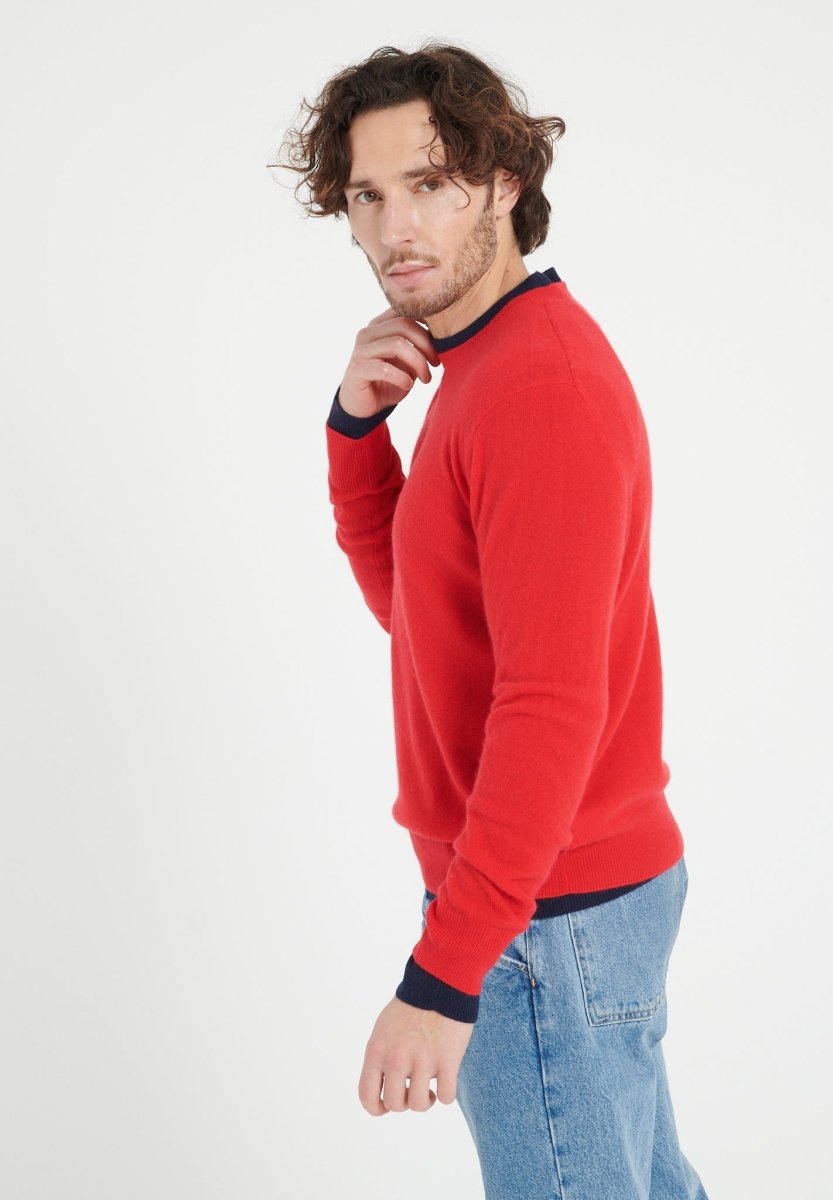 Pull col rond cachemire rouge homme - LUKE 2