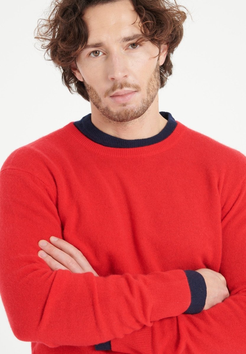 Pull col rond cachemire rouge homme - LUKE 2