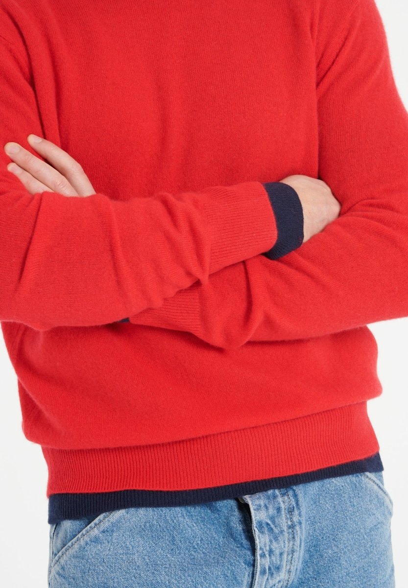 Pull col rond cachemire rouge homme - LUKE 2