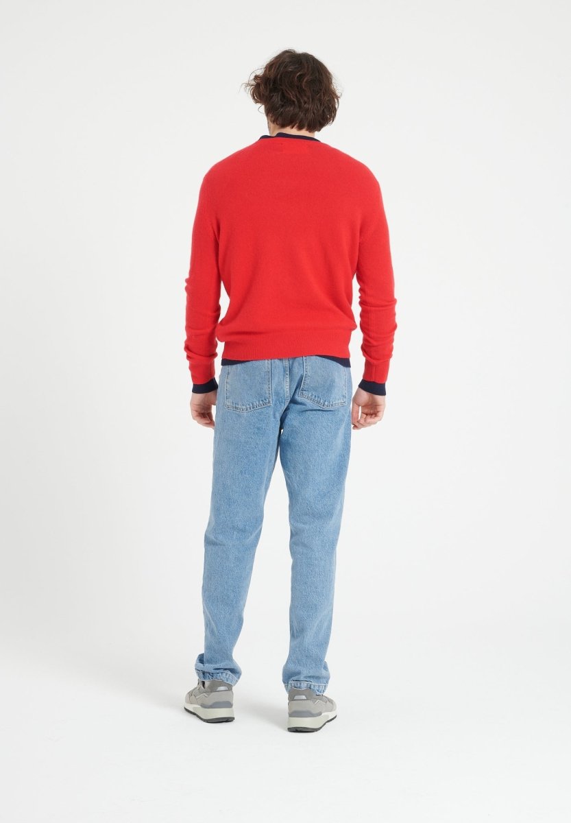 Pull col rond cachemire rouge homme - LUKE 2