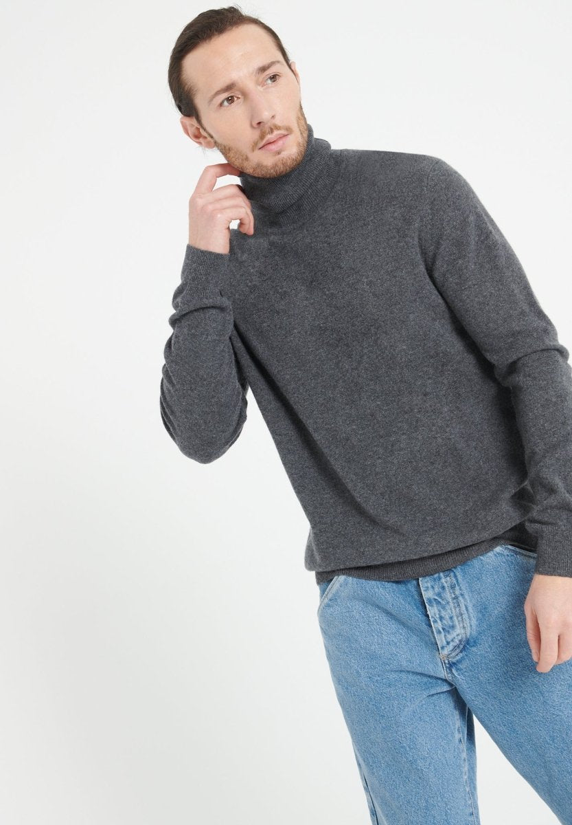 Pull col roulé cachemire gris anthracite homme - LUKE 3