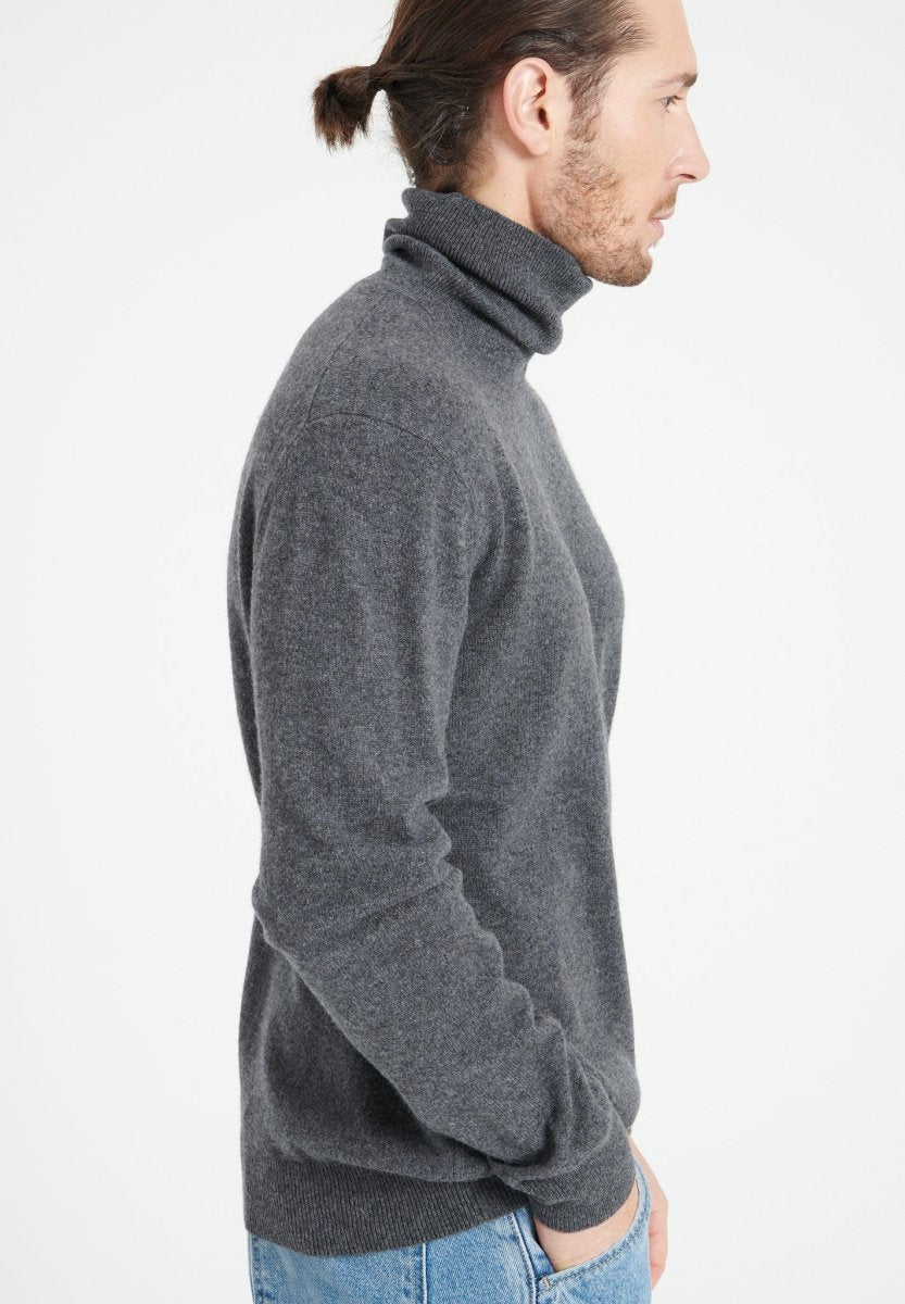Pull col roulé cachemire gris anthracite homme - LUKE 3