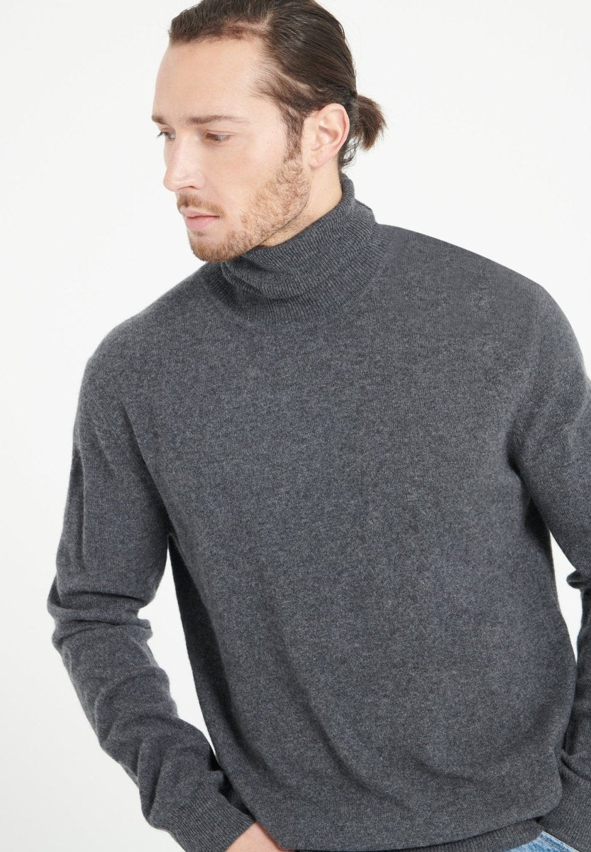 Pull col roulé cachemire gris anthracite homme - LUKE 3