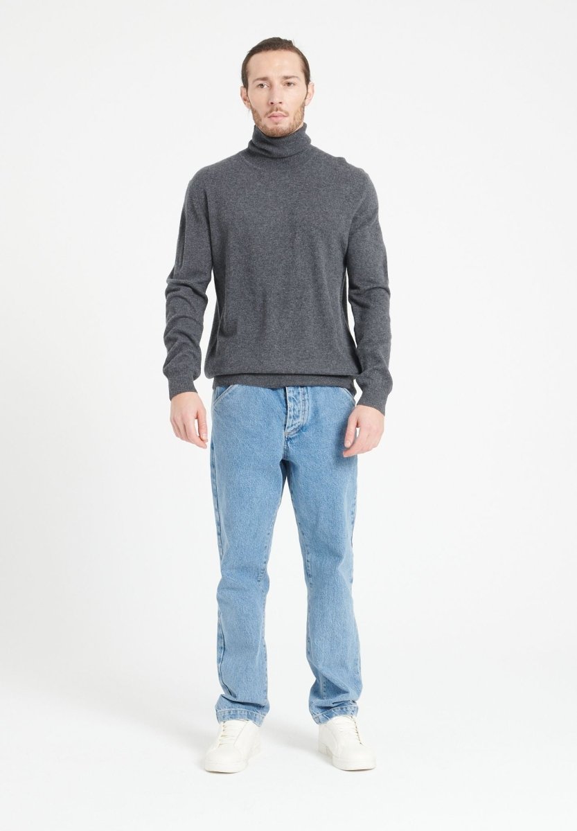 Pull col roulé cachemire gris anthracite homme - LUKE 3