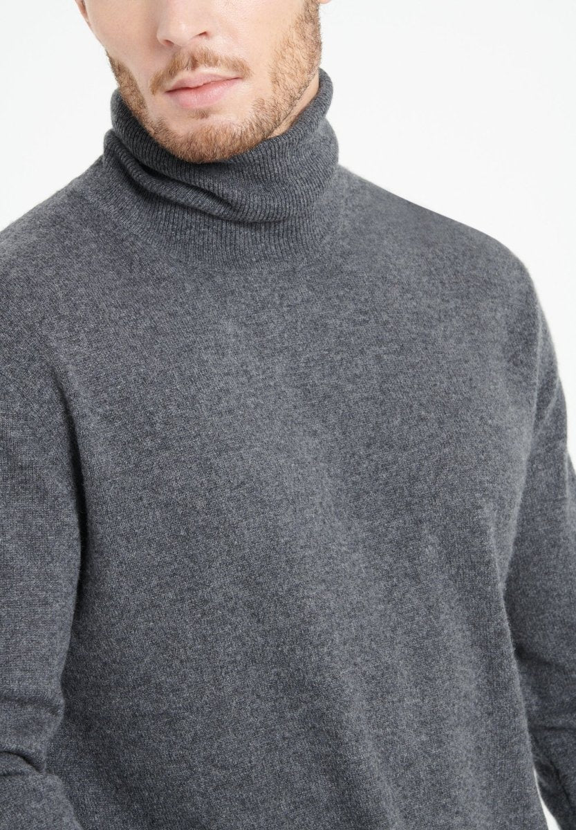 Pull col roulé cachemire gris anthracite homme - LUKE 3