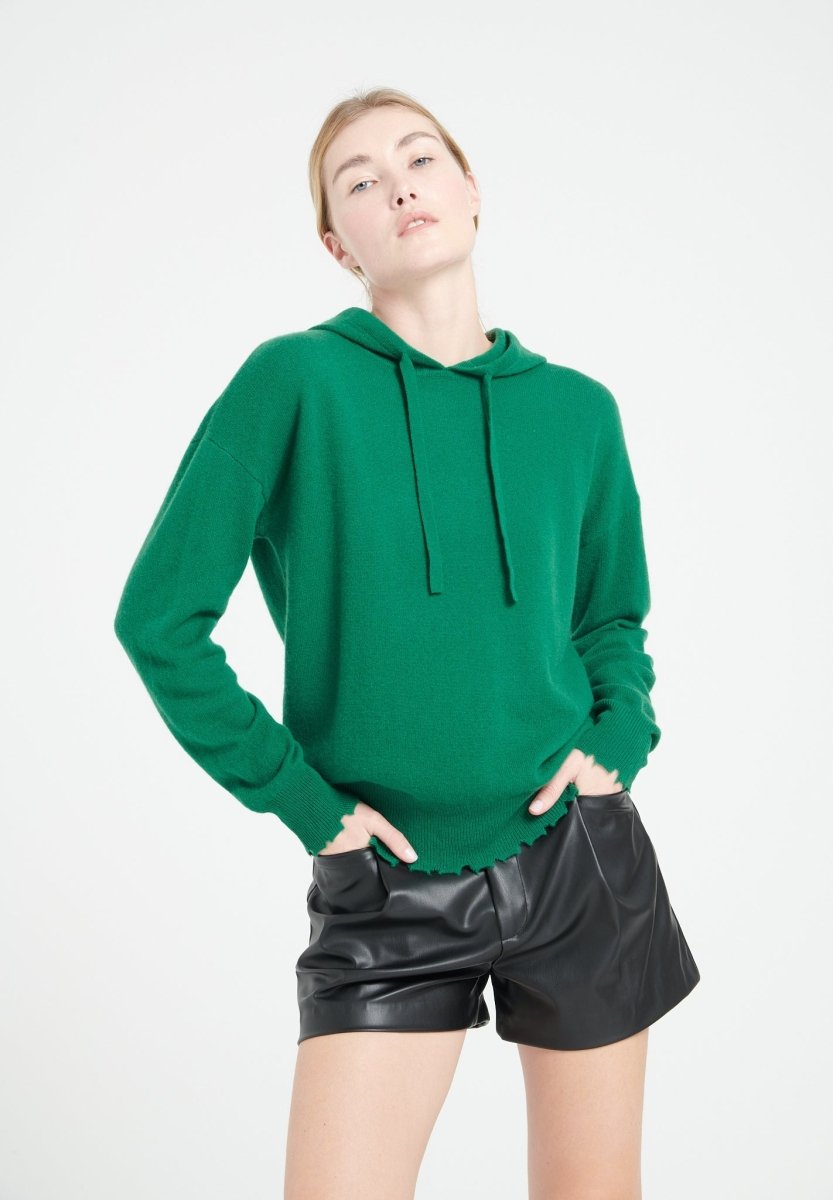 Sweat à capuche cachemire vert émeraude femme - MIA 16