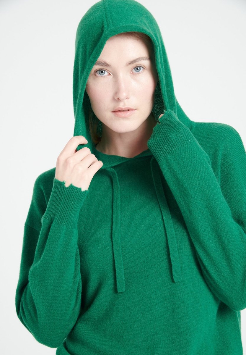 Sweat à capuche cachemire vert émeraude femme - MIA 16