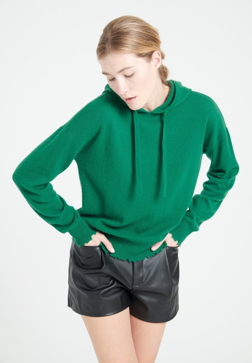 Sweat à capuche cachemire vert émeraude femme - MIA 16