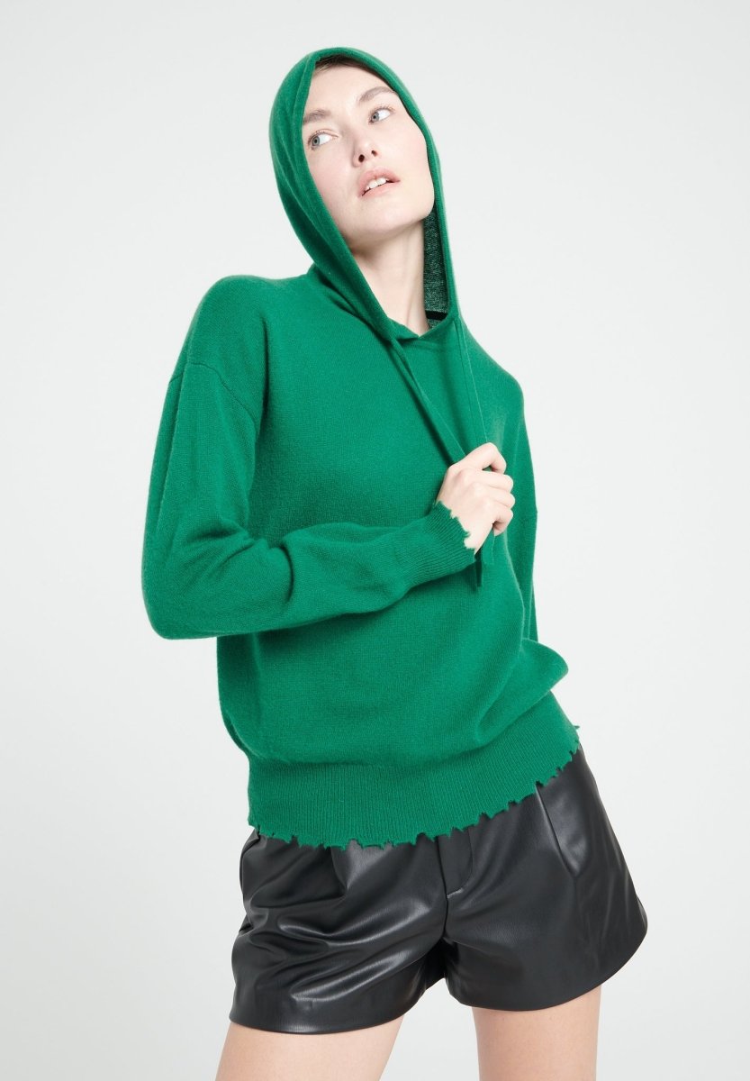 Sweat à capuche cachemire vert émeraude femme - MIA 16