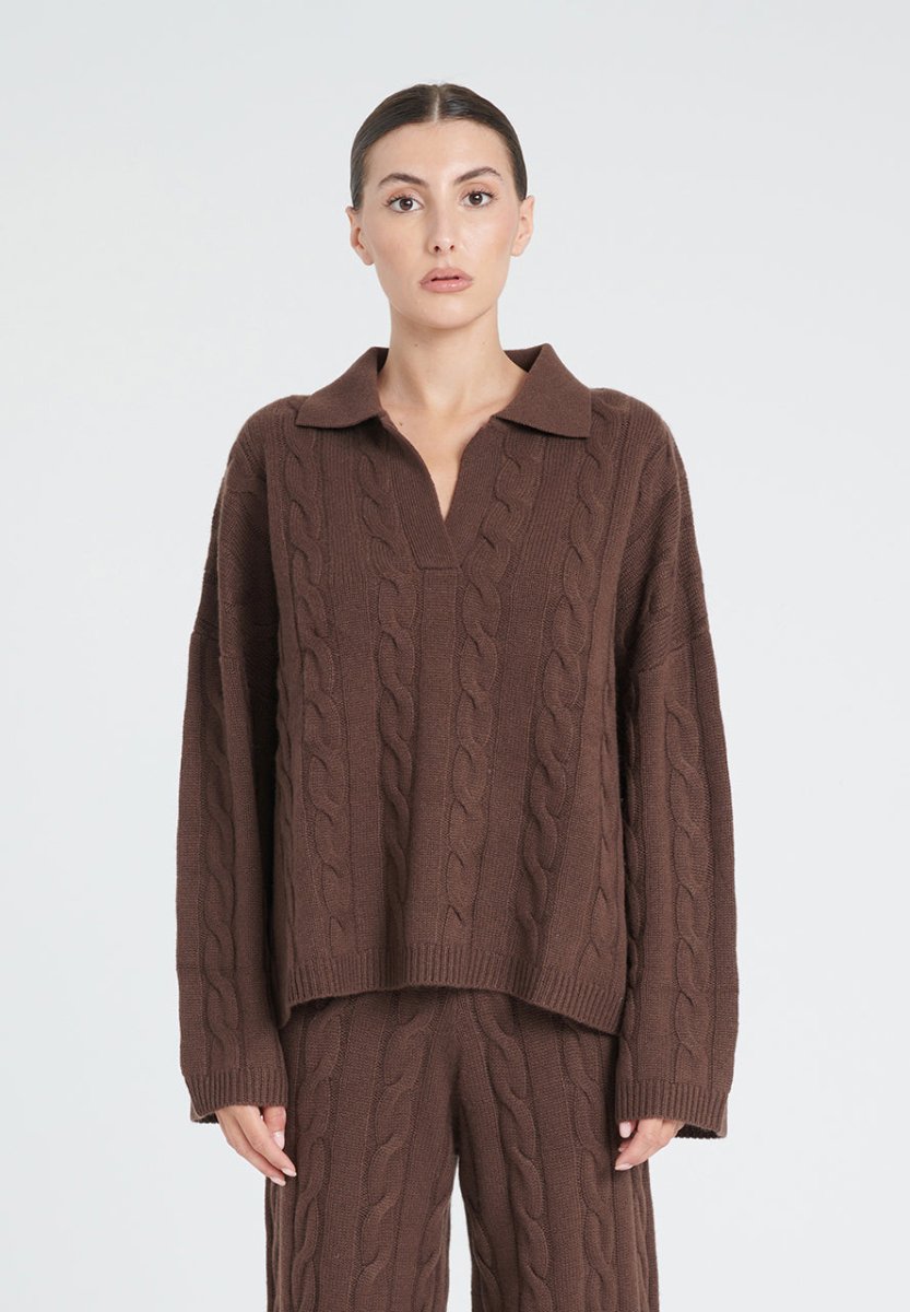 Polo manches longues cachemire 6 fils marron femme - ZAYA 5