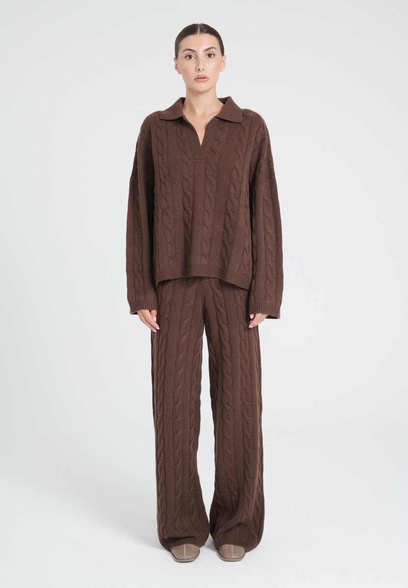 Polo manches longues cachemire 6 fils marron femme - ZAYA 5