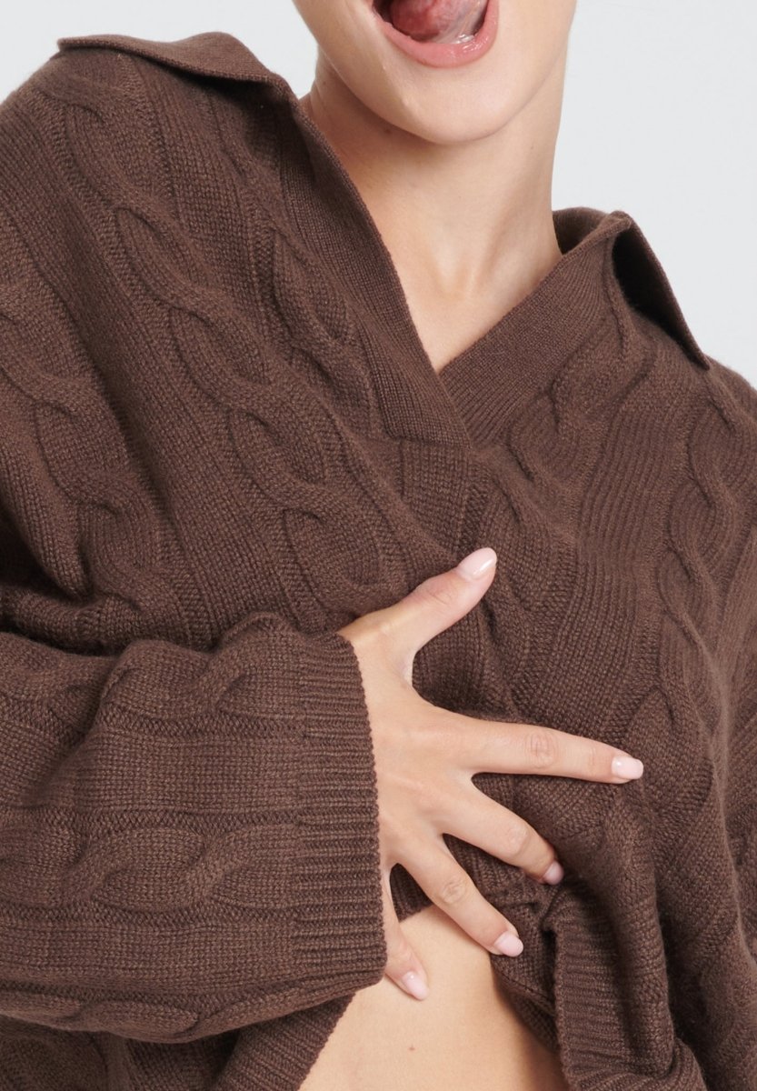 Polo manches longues cachemire 6 fils marron femme - ZAYA 5