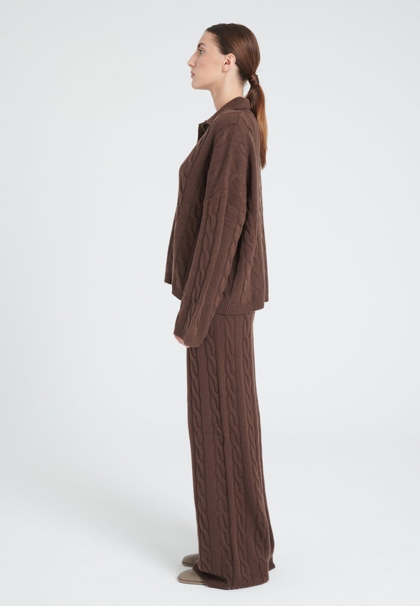 Polo manches longues cachemire 6 fils marron femme - ZAYA 5
